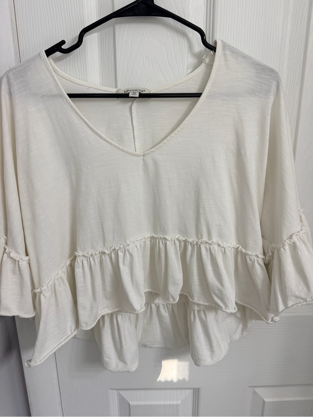 Francesca’s Ivory Ruffle Hem Crop Top - Size M